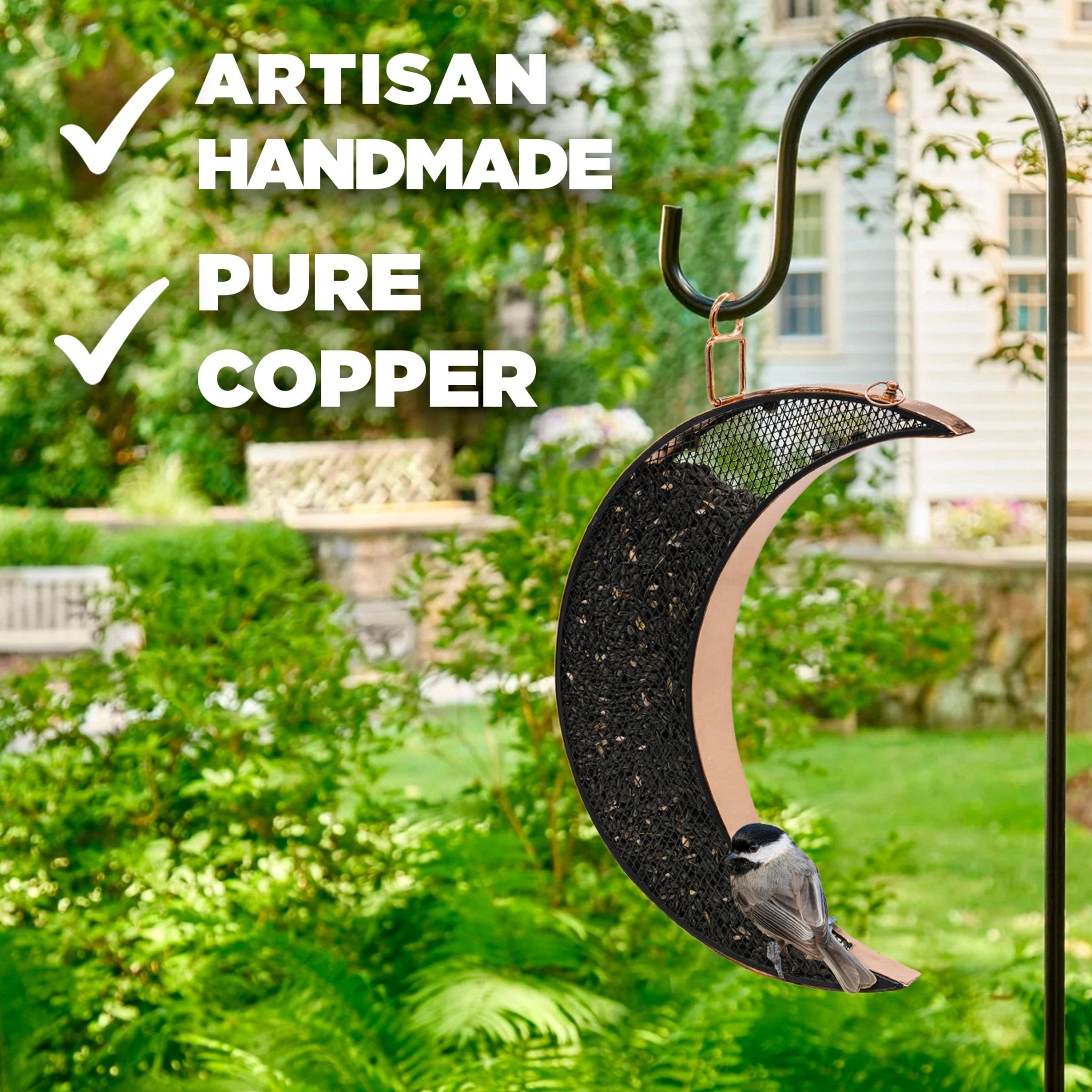 Over The Moon Copper Bird Feeder, With Mesh Panels - Evira