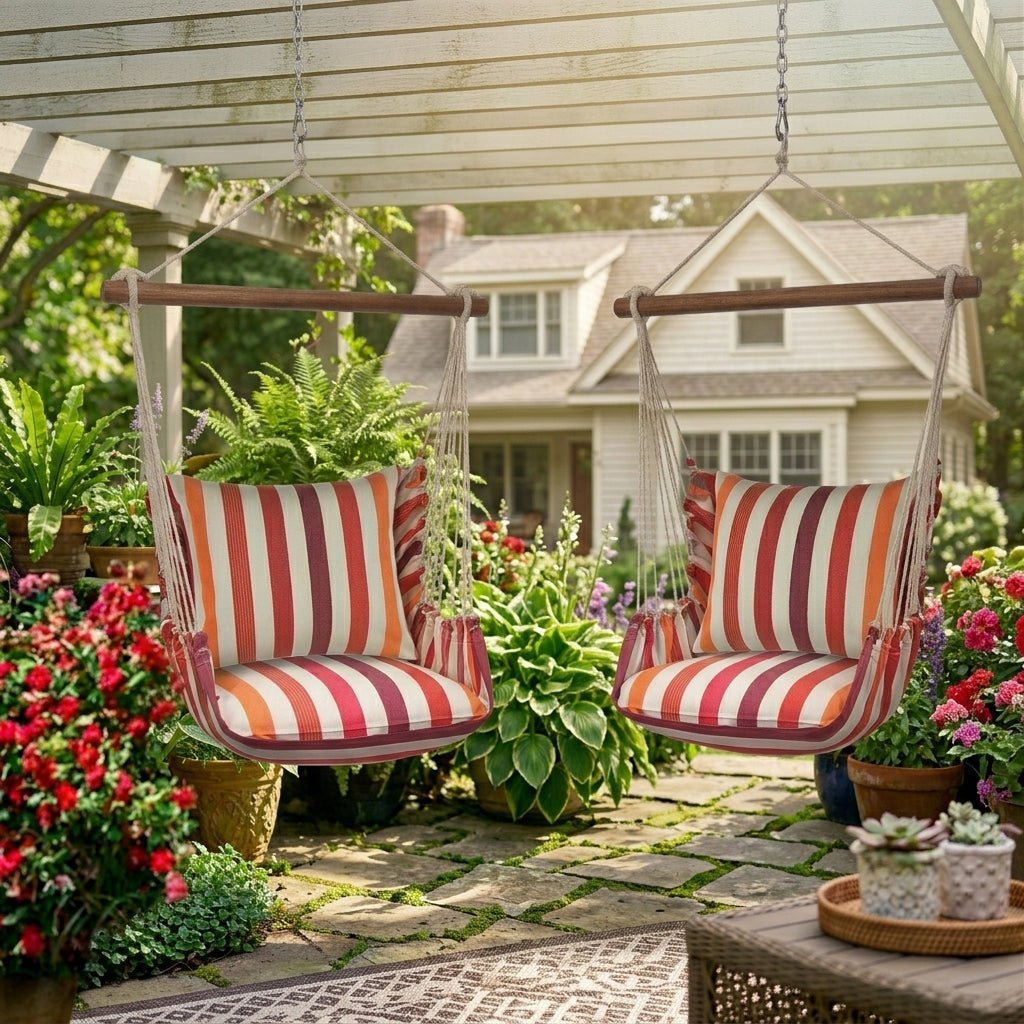 Sorbet Stripe Outdoor Hammock Swing Set (4 - Piece with Pillow) - Evira