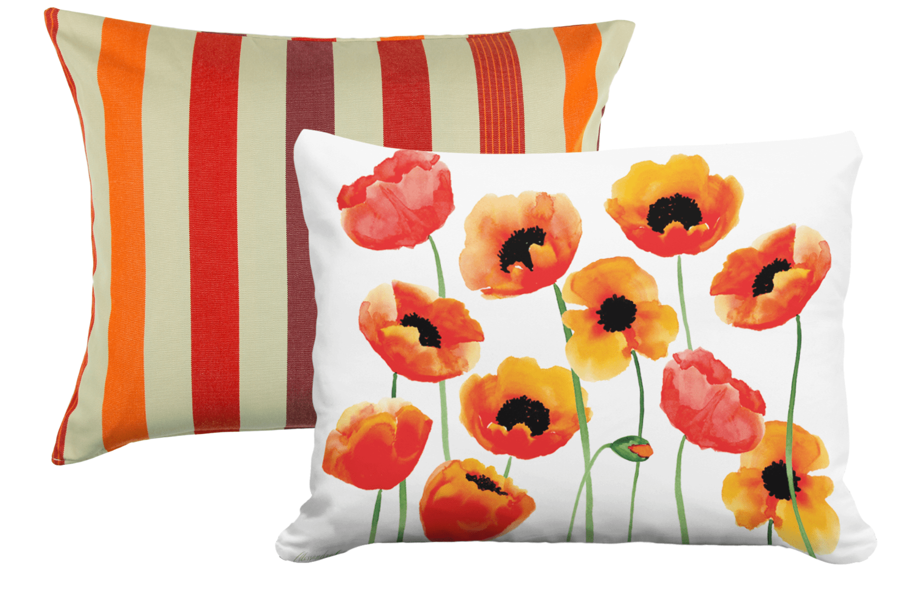 Sorbet Stripe & Poppy Floral Pillow Bundle - Indoor & Outdoor Accent - Evira