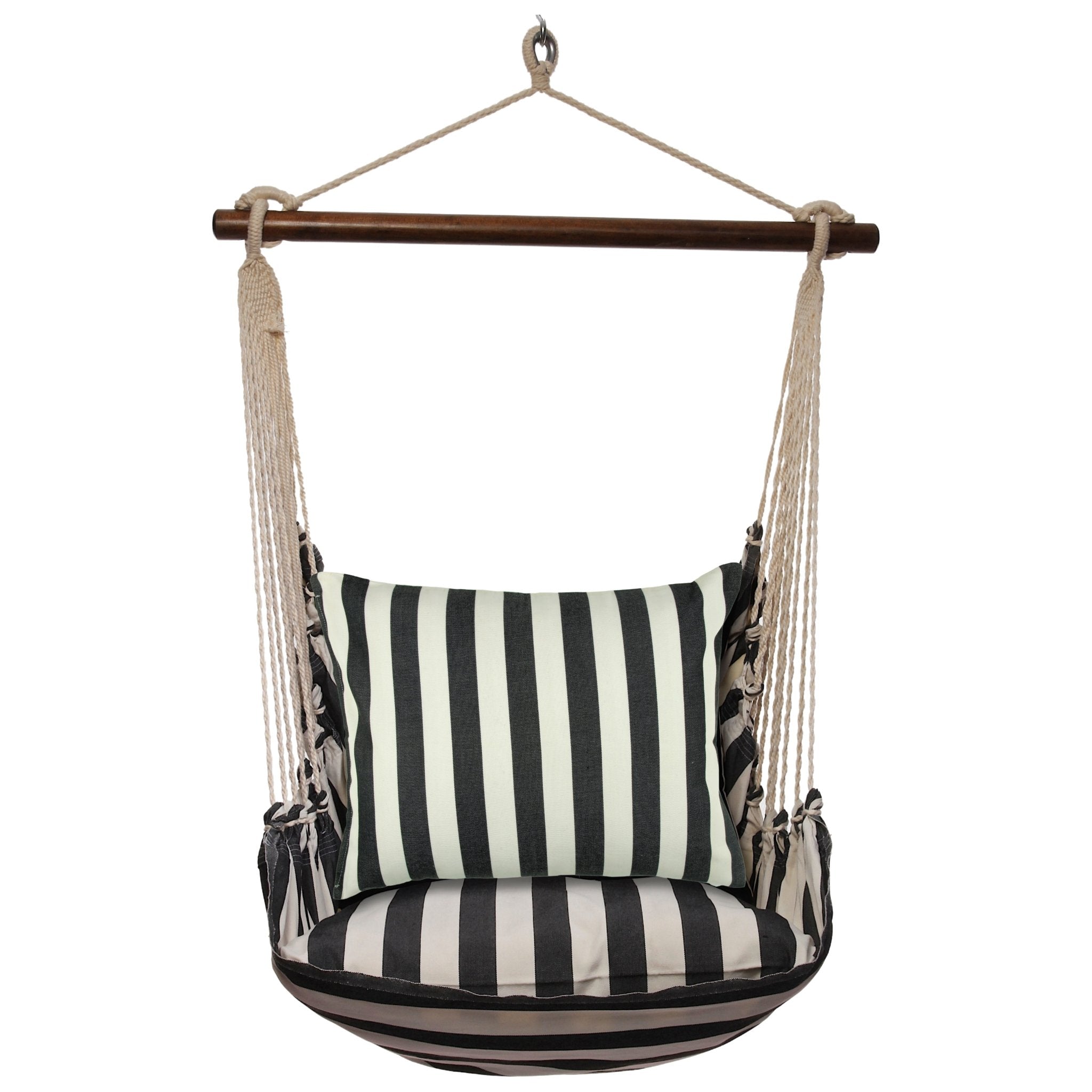 True Black Stripe Outdoor Hammock Swing Set (4 - Piece with Pillow) - Evira