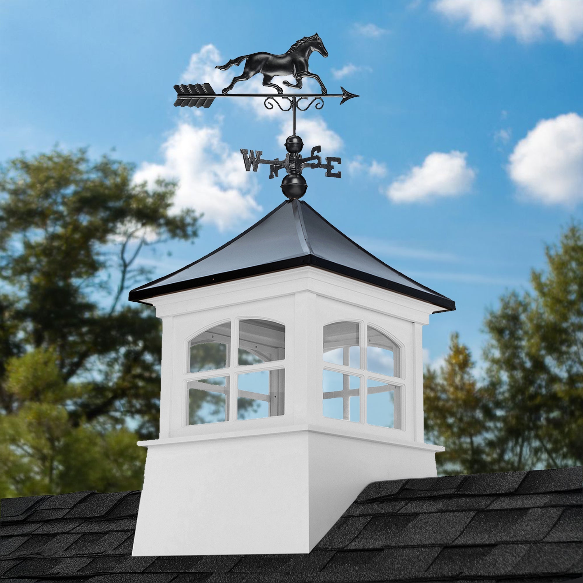 Windsor Vinyl Cupola Set – Black Aluminum Roof & Horse - Evira