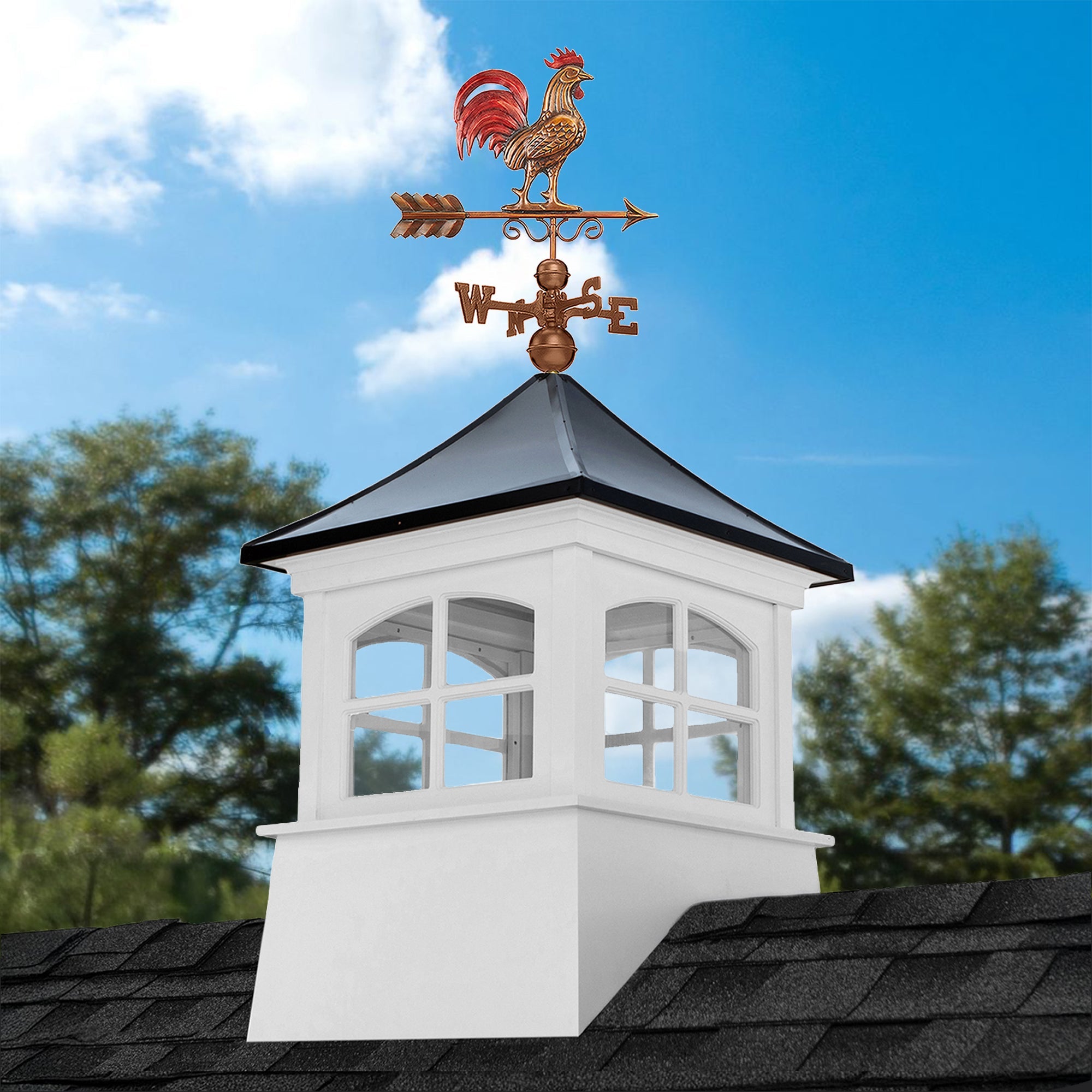 Windsor Vinyl Cupola Set – Black Aluminum Roof & Red Rooster - Evira