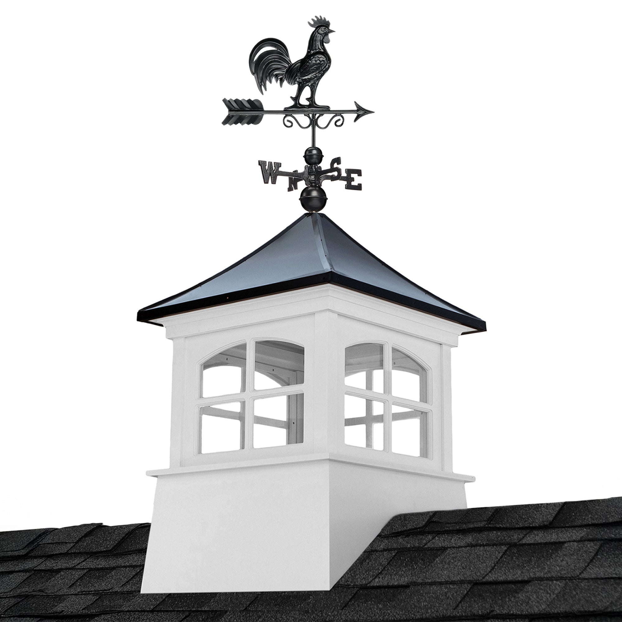 Windsor Vinyl Cupola Set – Black Aluminum Roof & Rooster - Evira