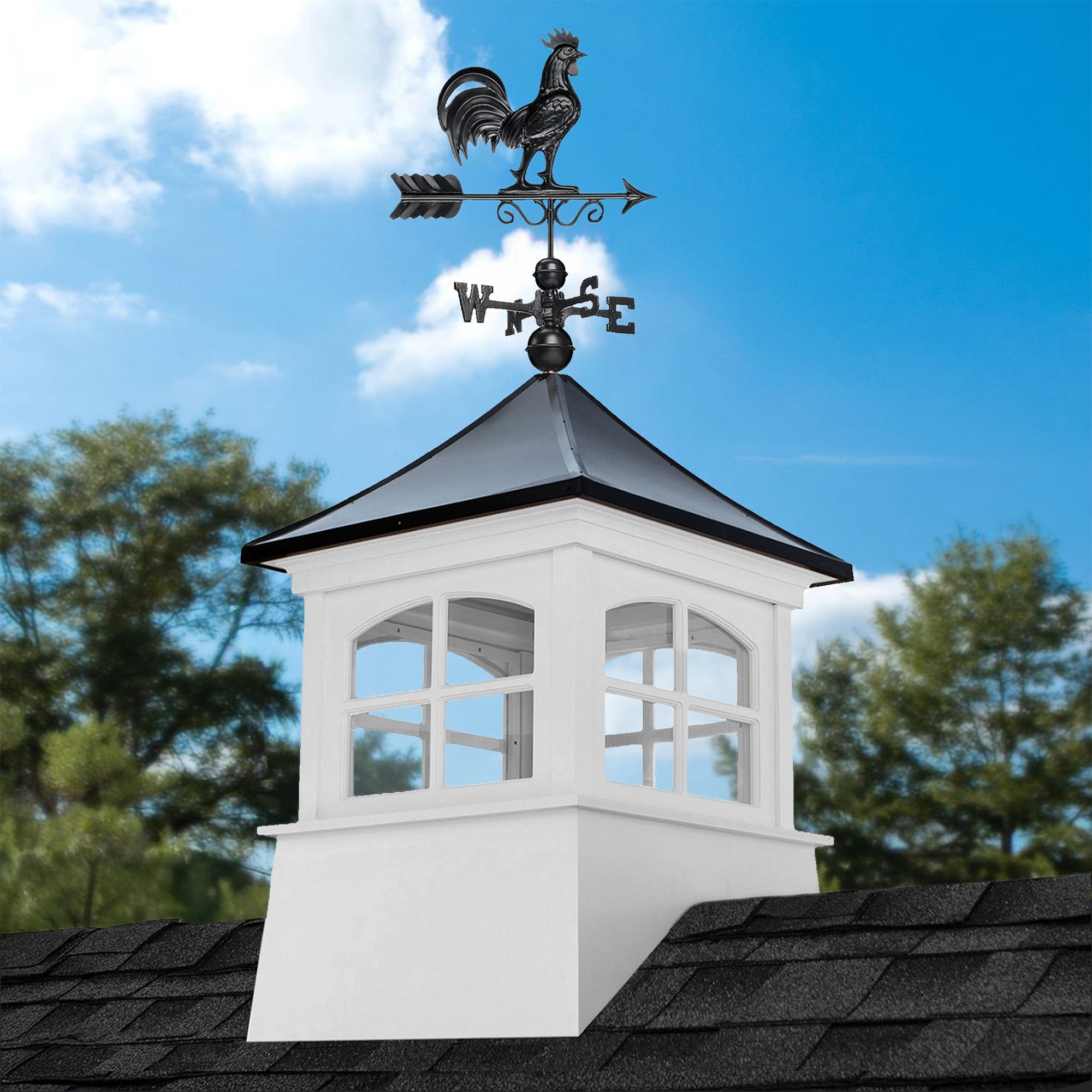 Windsor Vinyl Cupola Set – Black Aluminum Roof & Rooster - Evira