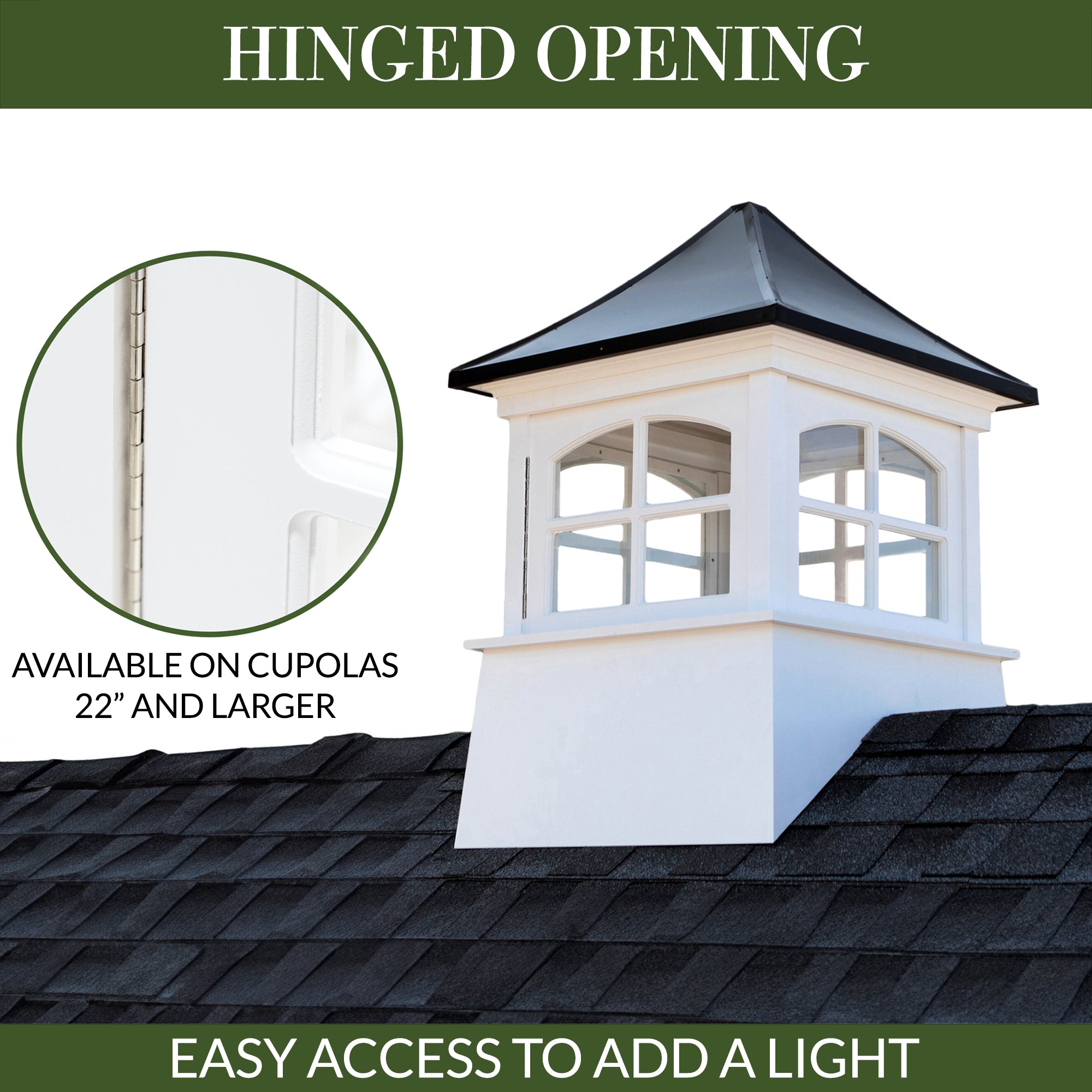 Windsor Vinyl Cupola with Black Aluminum Roof - Evira