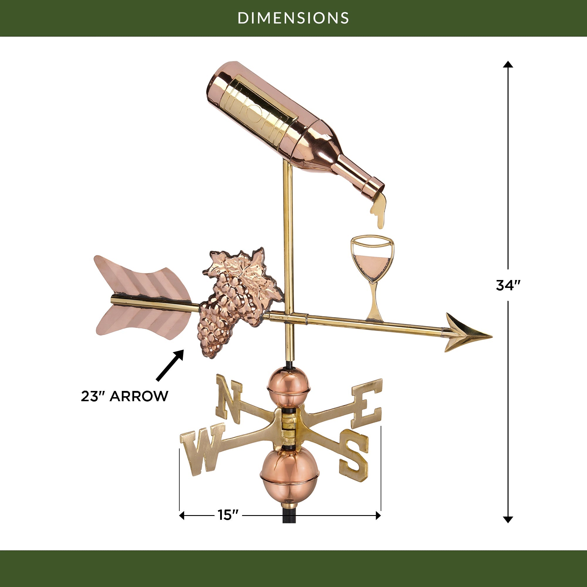 Wine Bottle with Grapes & Glass Weathervane - Evira