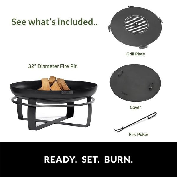 Ignition 32" Fire Pit with Grill Plate and Cover Lid - Evira