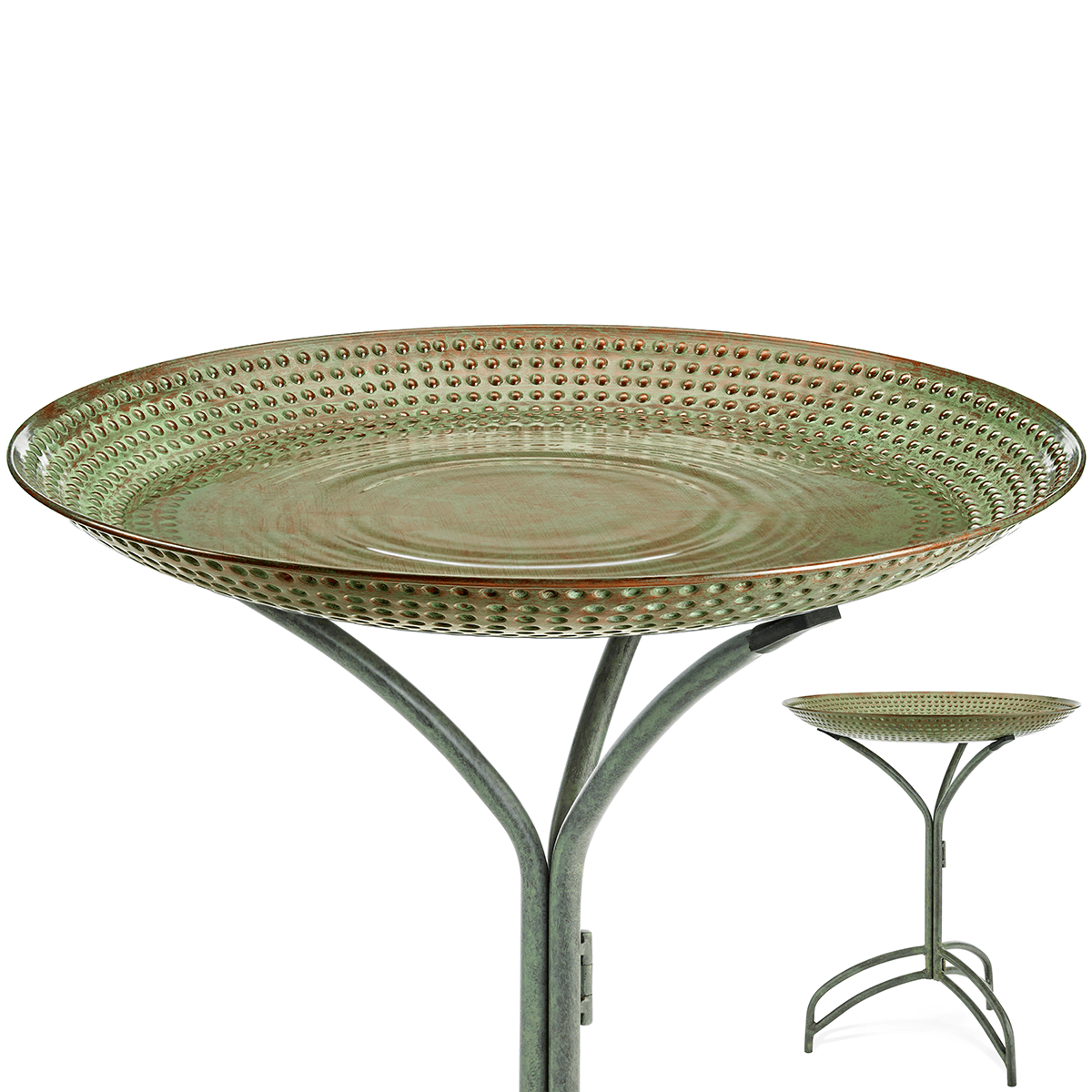 20" Blue Verde Copper Bird Bath with Stand - Evira