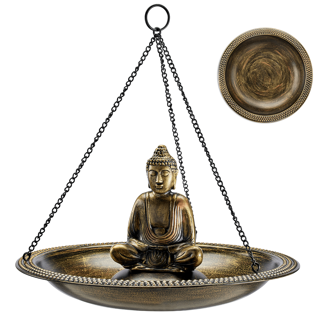 18" Hanging Copper Bird Bath with Buddha - Evira
