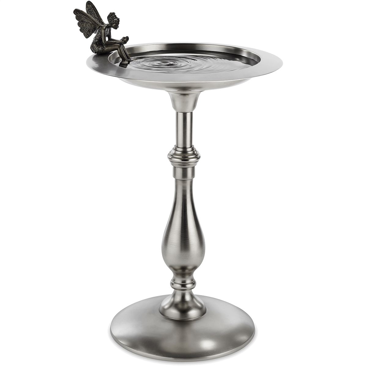 Classic Pewter Bird Bath Pedestal with Fairy - Evira