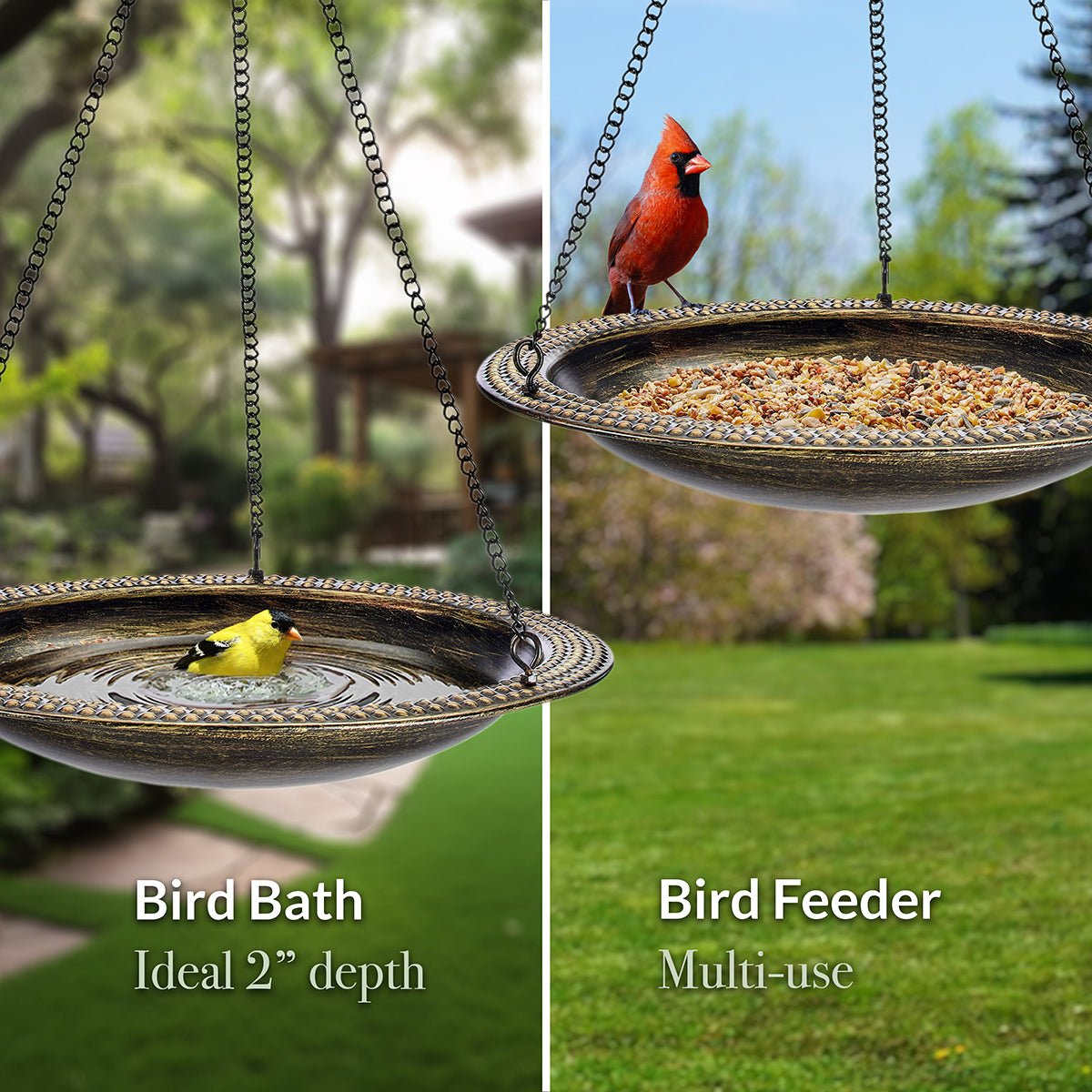 13.5“œ Hanging Aged Brass Bird Bath - Evira