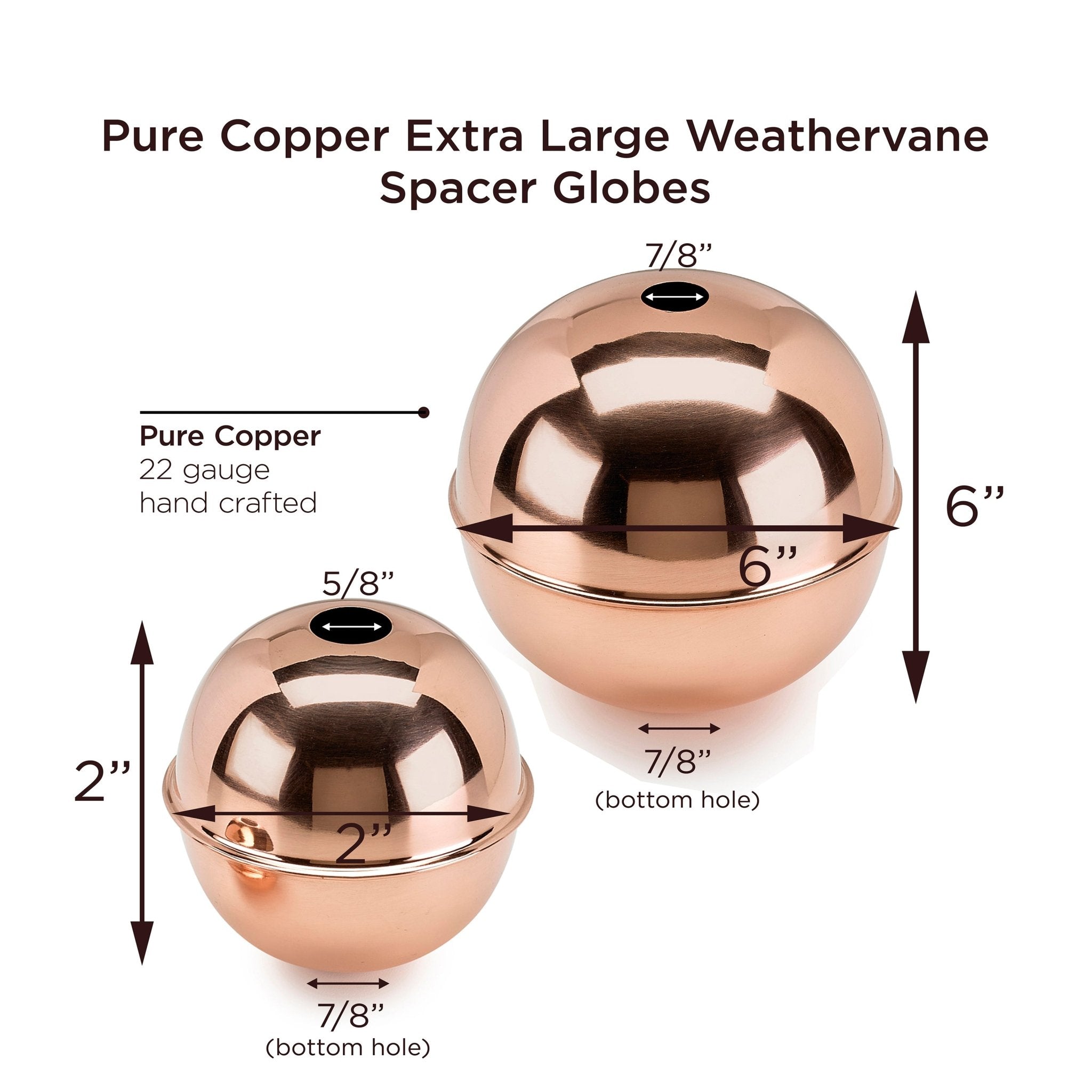 Copper Extra-Large Weathervane 4" & 6" Spacer Ball Set - Evira