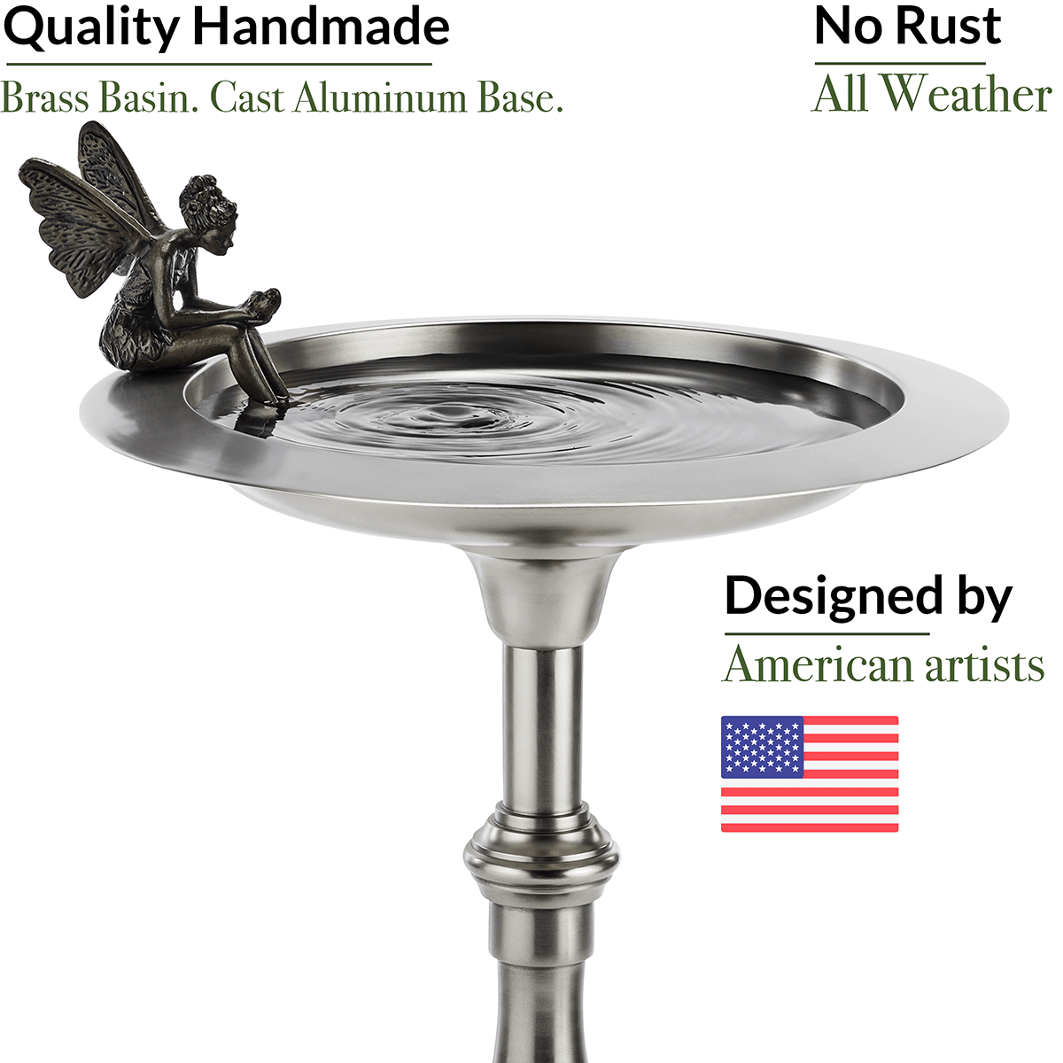Classic Pewter Bird Bath Pedestal with Fairy - Evira