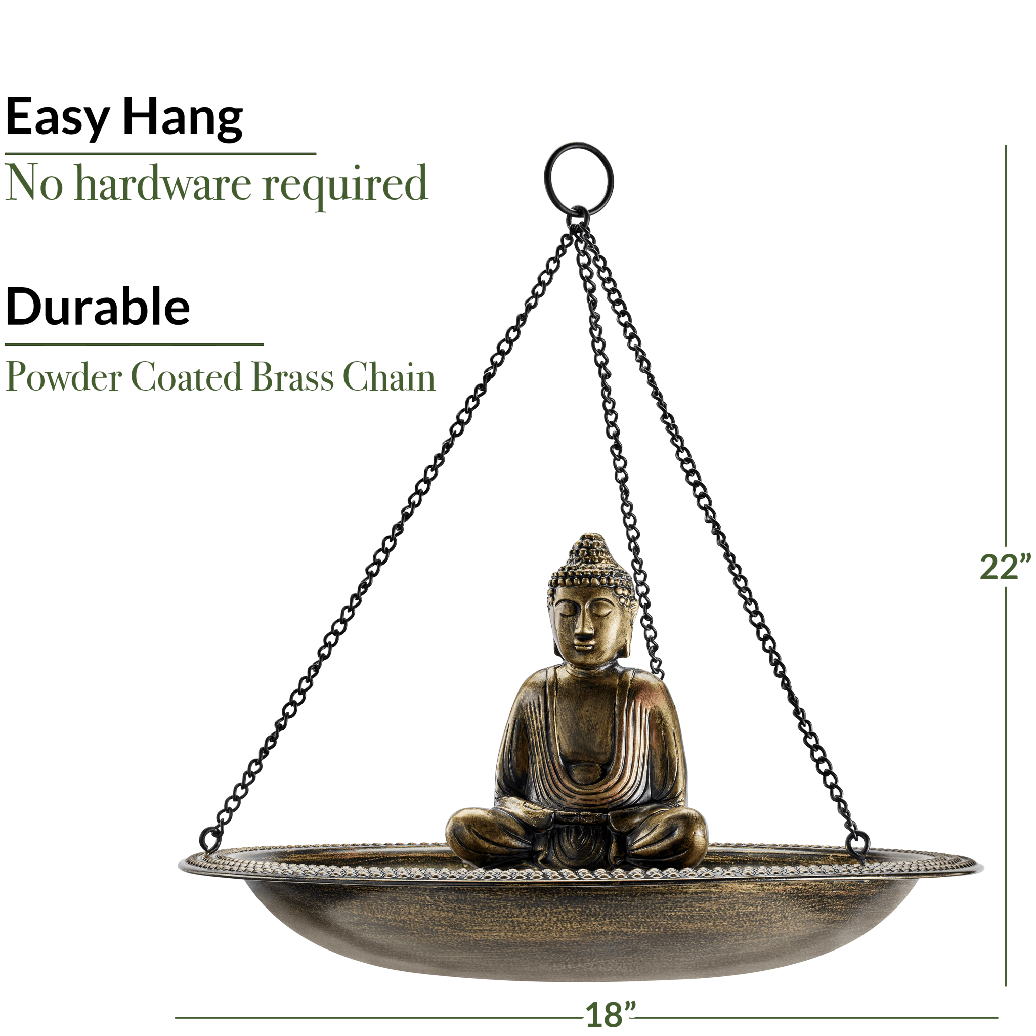 18" Hanging Copper Bird Bath with Buddha - Evira