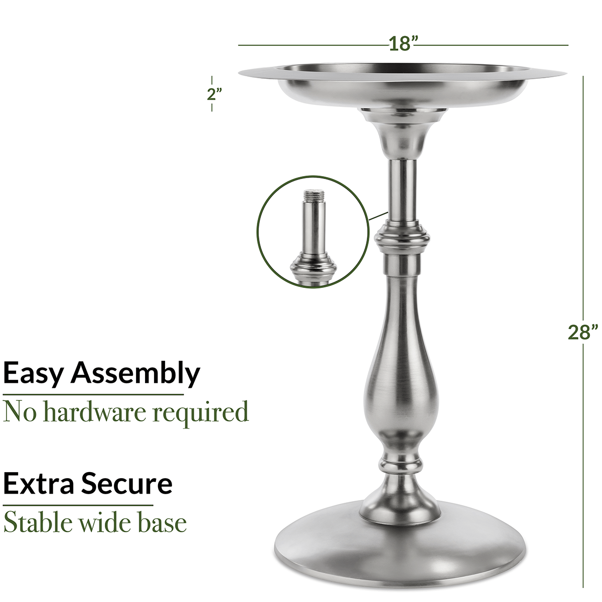 Classic Pewter Bird Bath Pedestal - Evira