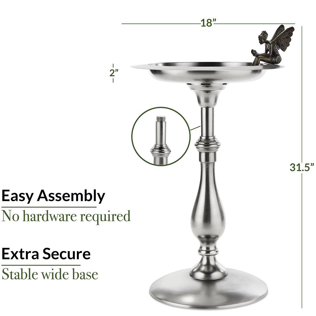 Classic Pewter Bird Bath Pedestal with Fairy - Evira