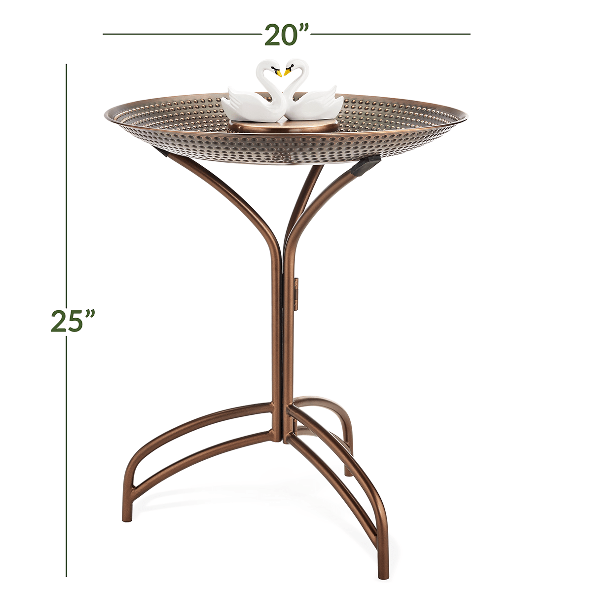 20" Bronze Copper Bird Bath with Swans - Evira