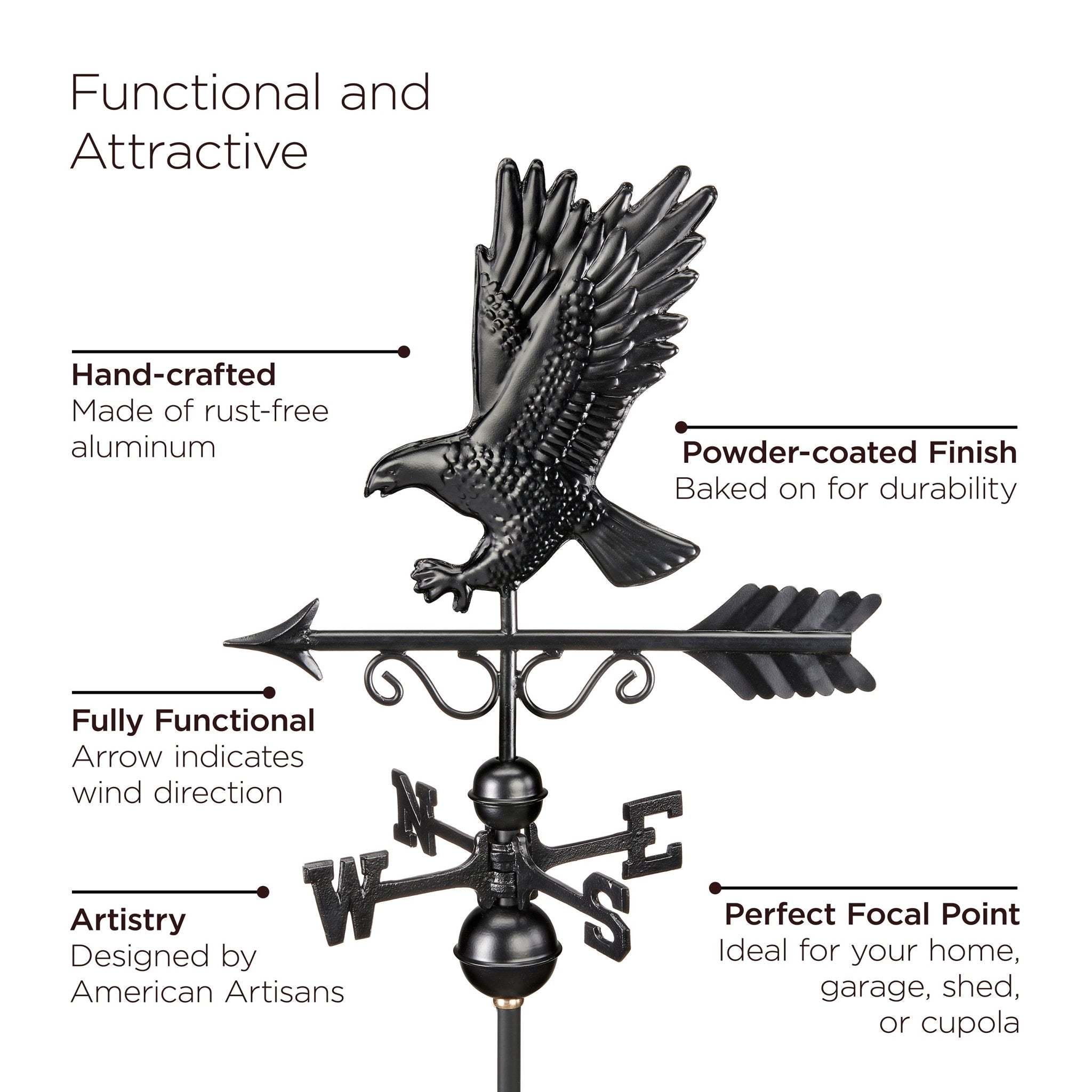 26" Square Manchester Vinyl Cupola with Black Aluminum roof and Black Aluminum Eagle Weathervane - Evira