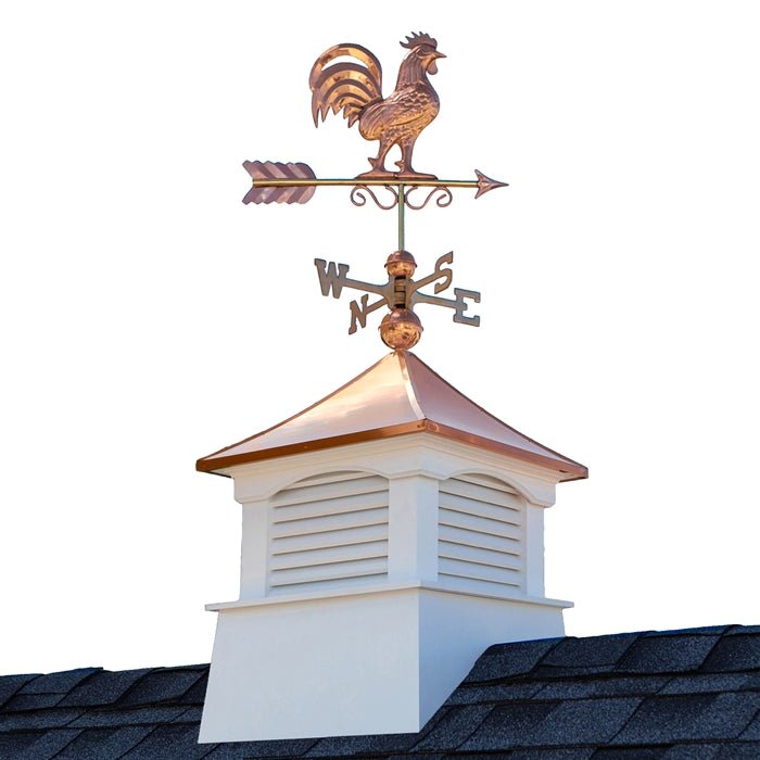 18" Square Coventry Vinyl Cupola with Rooster Weathervane - Evira