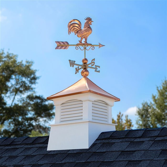 18" Square Coventry Vinyl Cupola with Rooster Weathervane - Evira