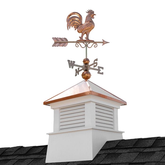 18" Square Manchester Vinyl Cupola with Rooster Weathervane - Evira