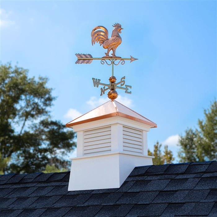 18" Square Manchester Vinyl Cupola with Rooster Weathervane - Evira