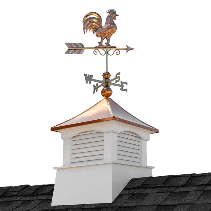 26" Square Coventry Vinyl Cupola with Rooster Weathervane - Evira