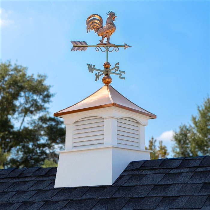26" Square Coventry Vinyl Cupola with Rooster Weathervane - Evira