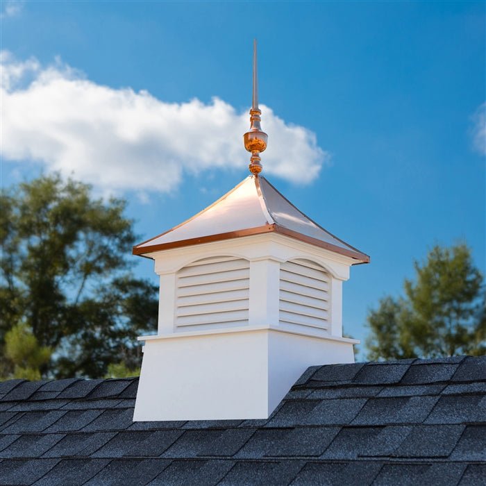 26" Square Coventry Vinyl Cupola with Victoria Copper Finial - Evira