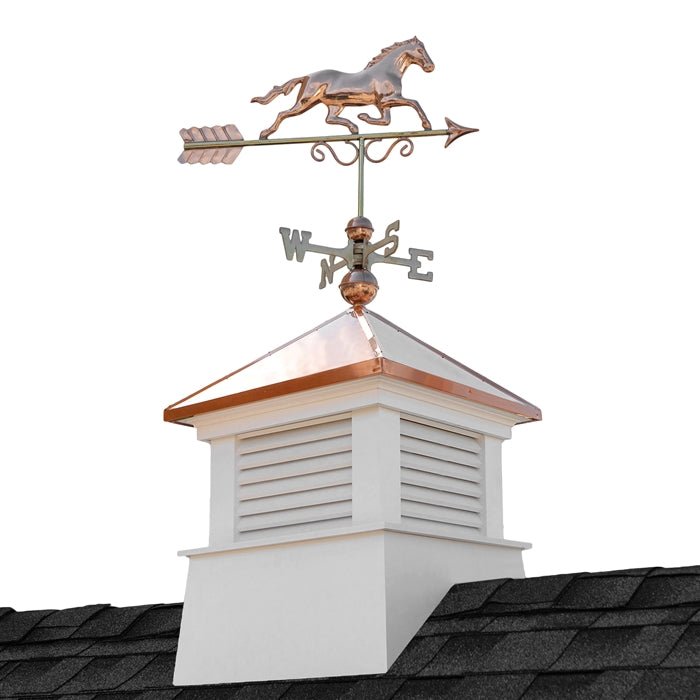 26" Square Manchester Vinyl Cupola with Horse Weathervane - Evira
