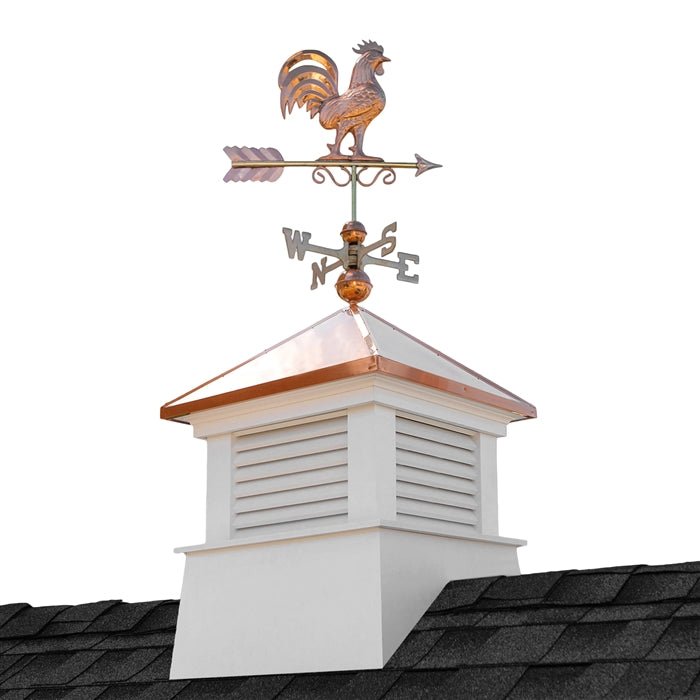 26" Square Manchester Vinyl Cupola with Rooster Weathervane - Evira