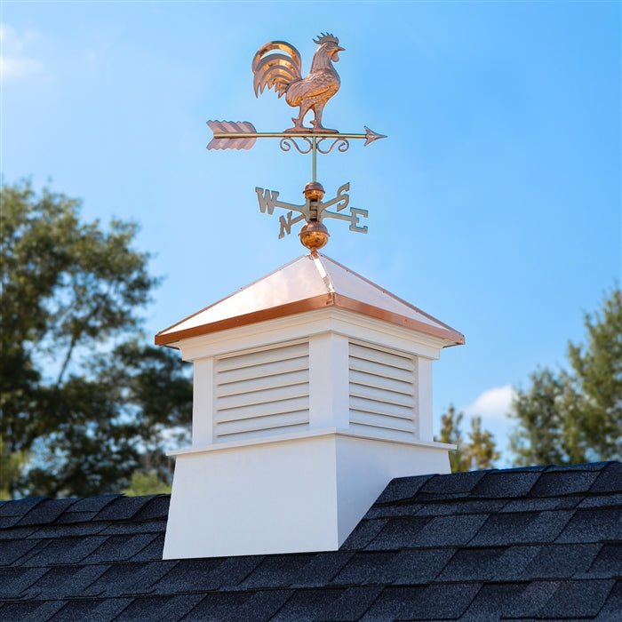 26" Square Manchester Vinyl Cupola with Rooster Weathervane - Evira