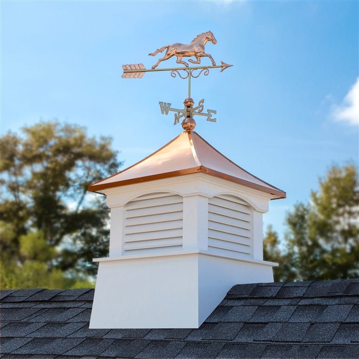 30" Square Coventry Vinyl Cupola with Horse Weathervane - Evira
