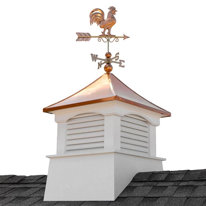 30" Square Coventry Vinyl Cupola with Rooster Weathervane - Evira