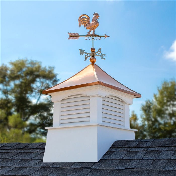 30" Square Coventry Vinyl Cupola with Rooster Weathervane - Evira