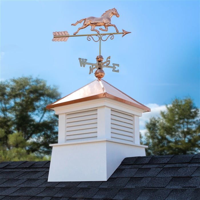 30" Square Manchester Vinyl Cupola with Horse Weathervane - Evira