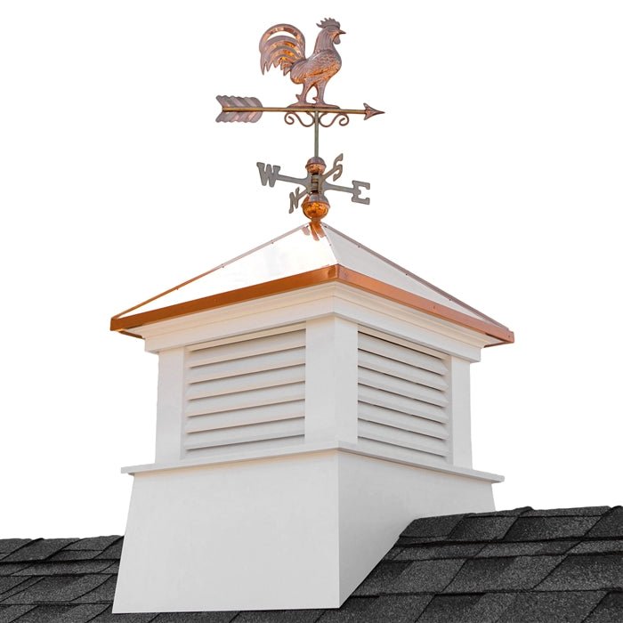 30" Square Manchester Vinyl Cupola with Rooster Weathervane - Evira