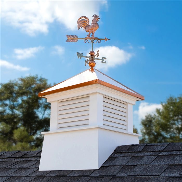 30" Square Manchester Vinyl Cupola with Rooster Weathervane - Evira