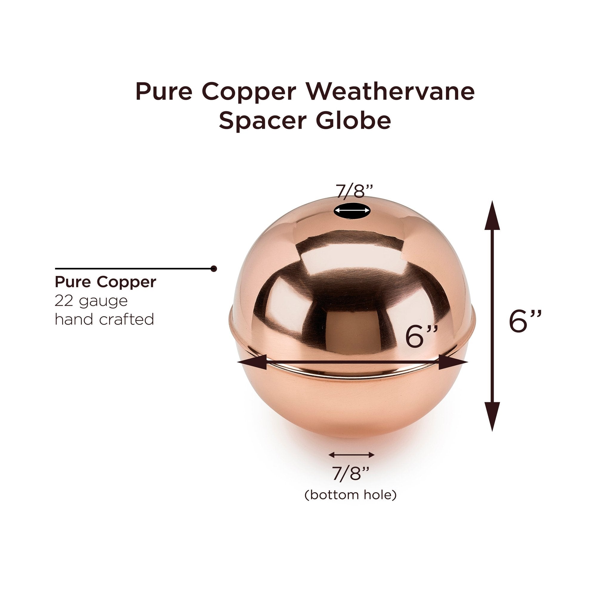 Copper Extra-Large Weathervane 6" Spacer Ball - Evira