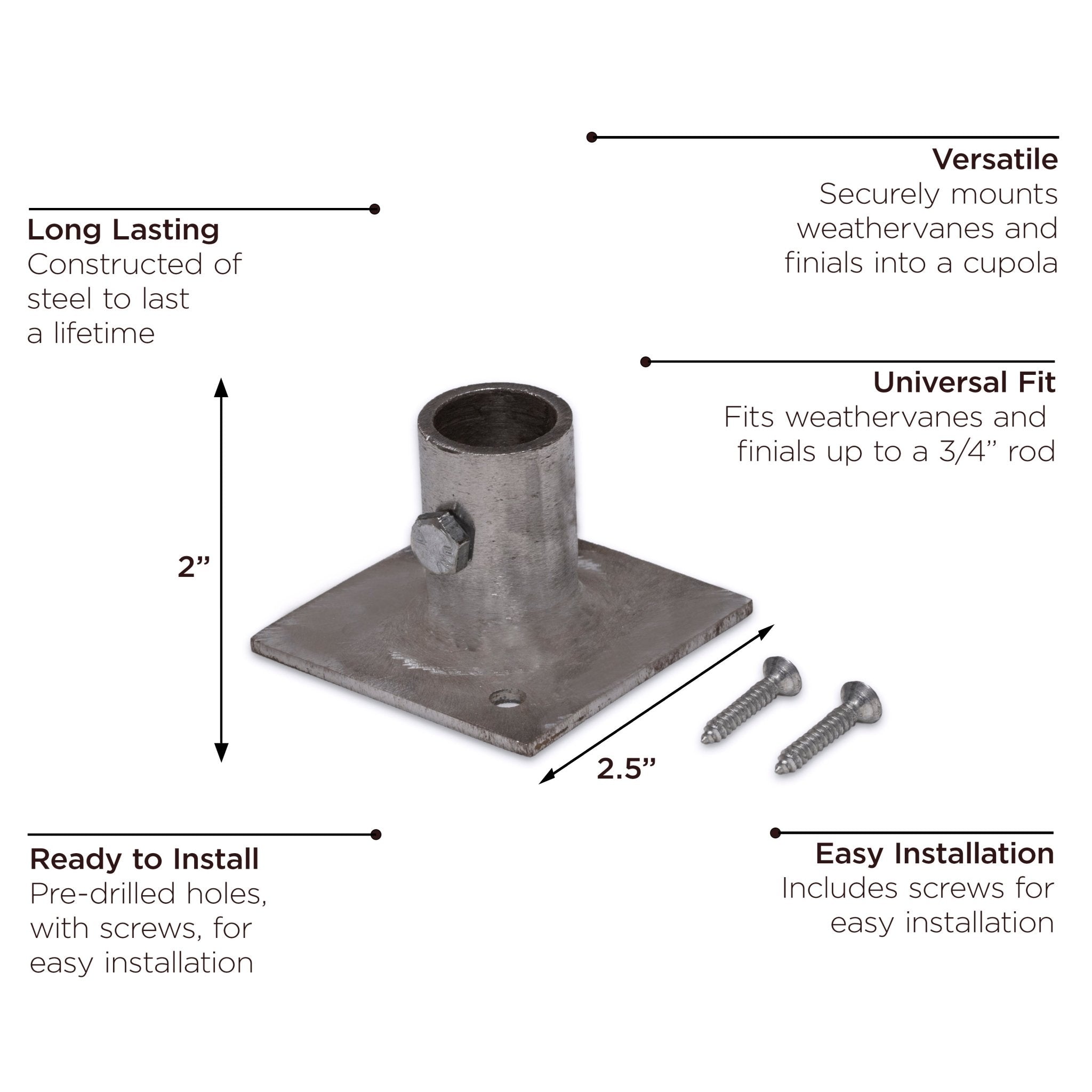 Weathervane and Finial Mount for Installing Inside a Non-Good Directions Cupola - Evira