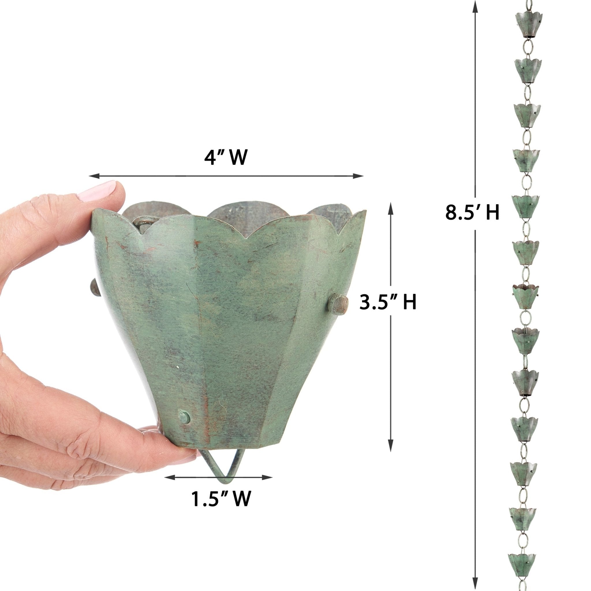 Tulip Rain Chain - 8.5 ft., with 13 Large Cups - Evira