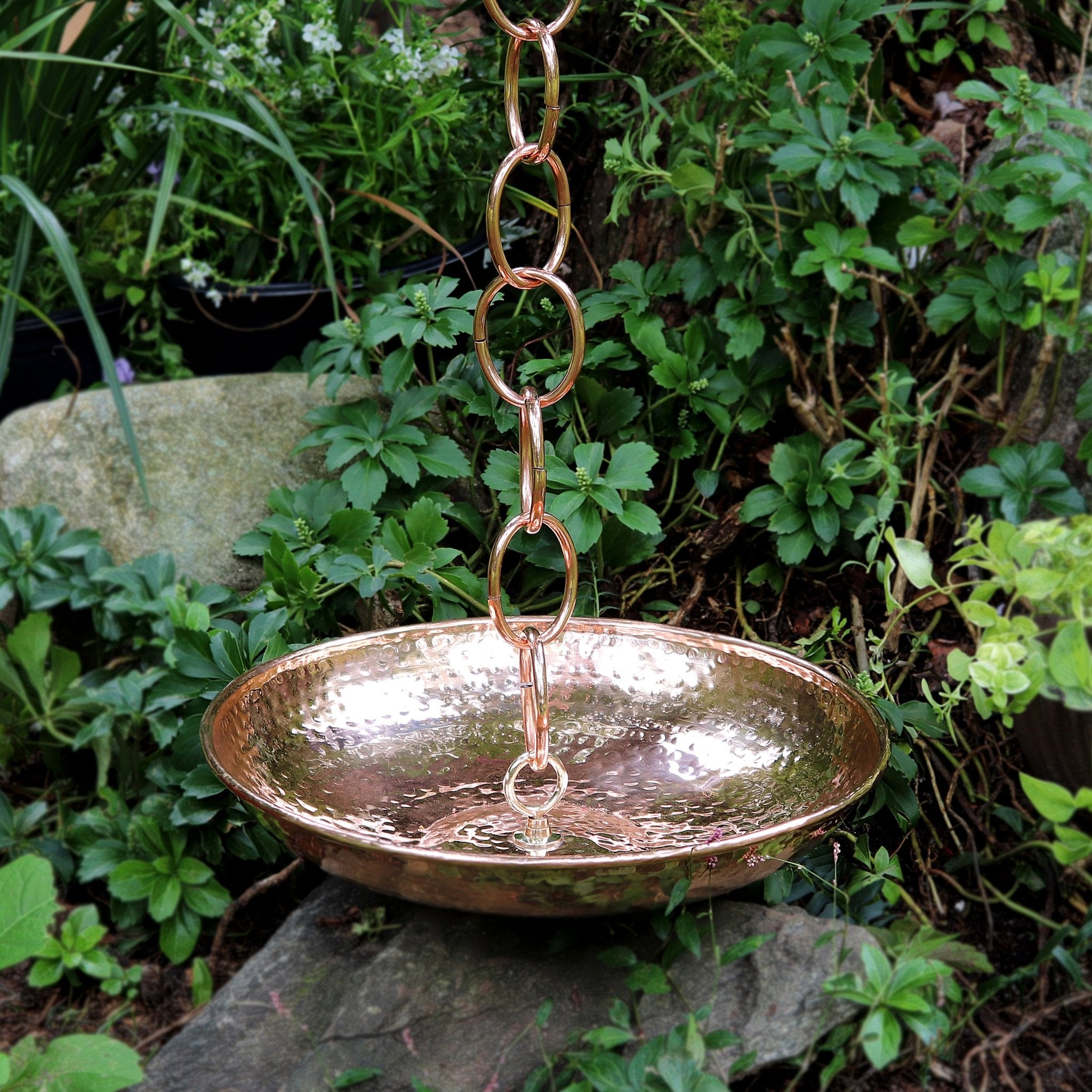 Rain Chain Basin - Large 16.5 in. Diameter, Hand Hammered - Evira