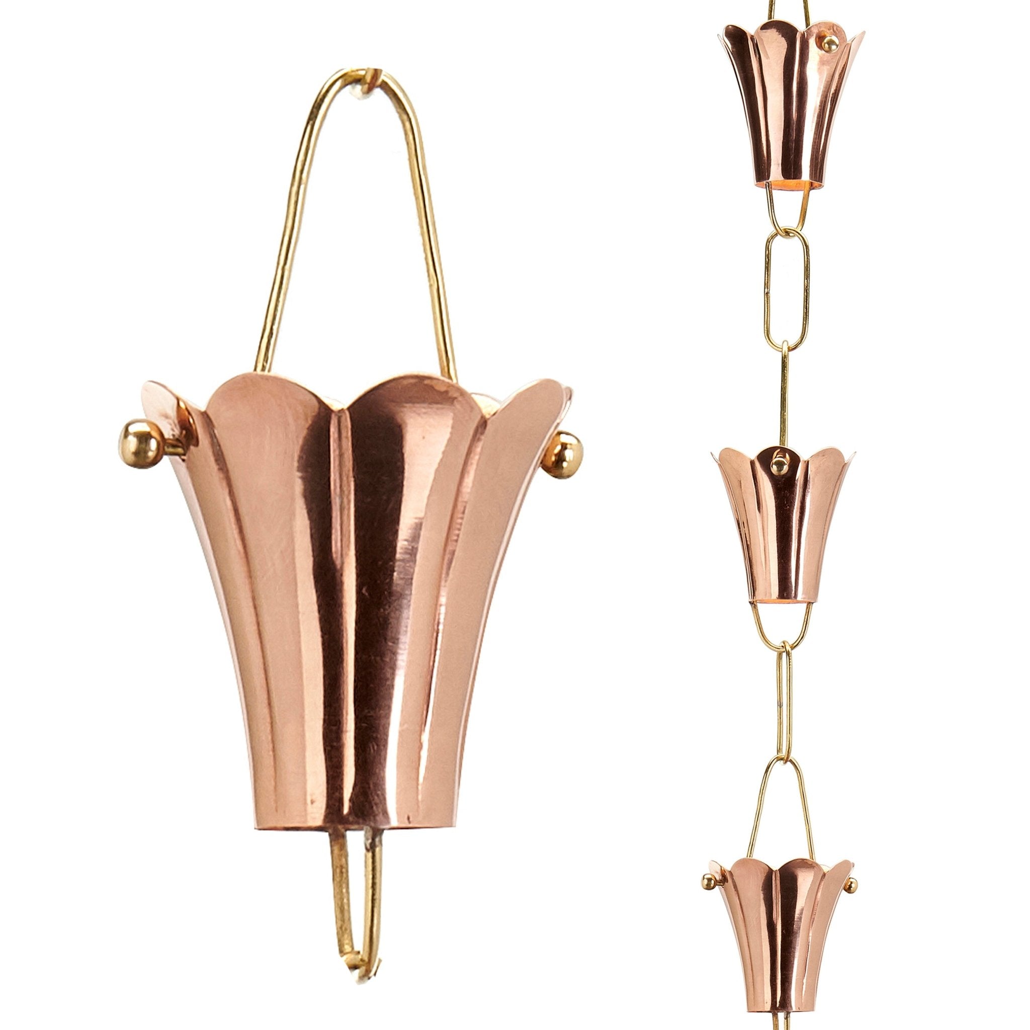 Fluted Flower Rain Chain - 8.5 ft., with 11 Large Cups - Evira