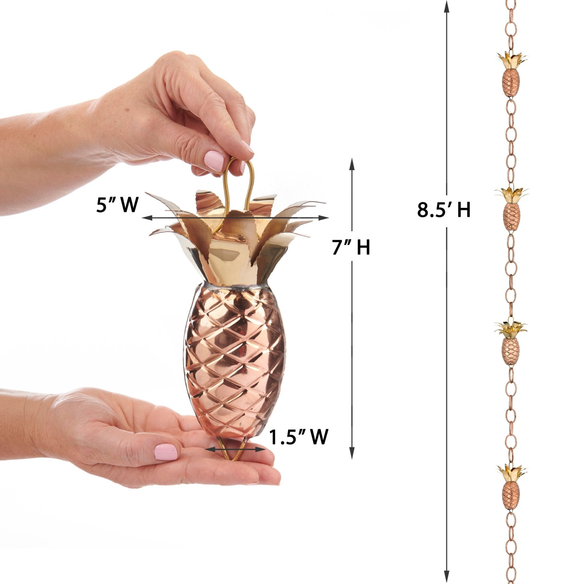 Pineapple Rain Chain - 8.5 ft., with 4 Large Figures - Evira