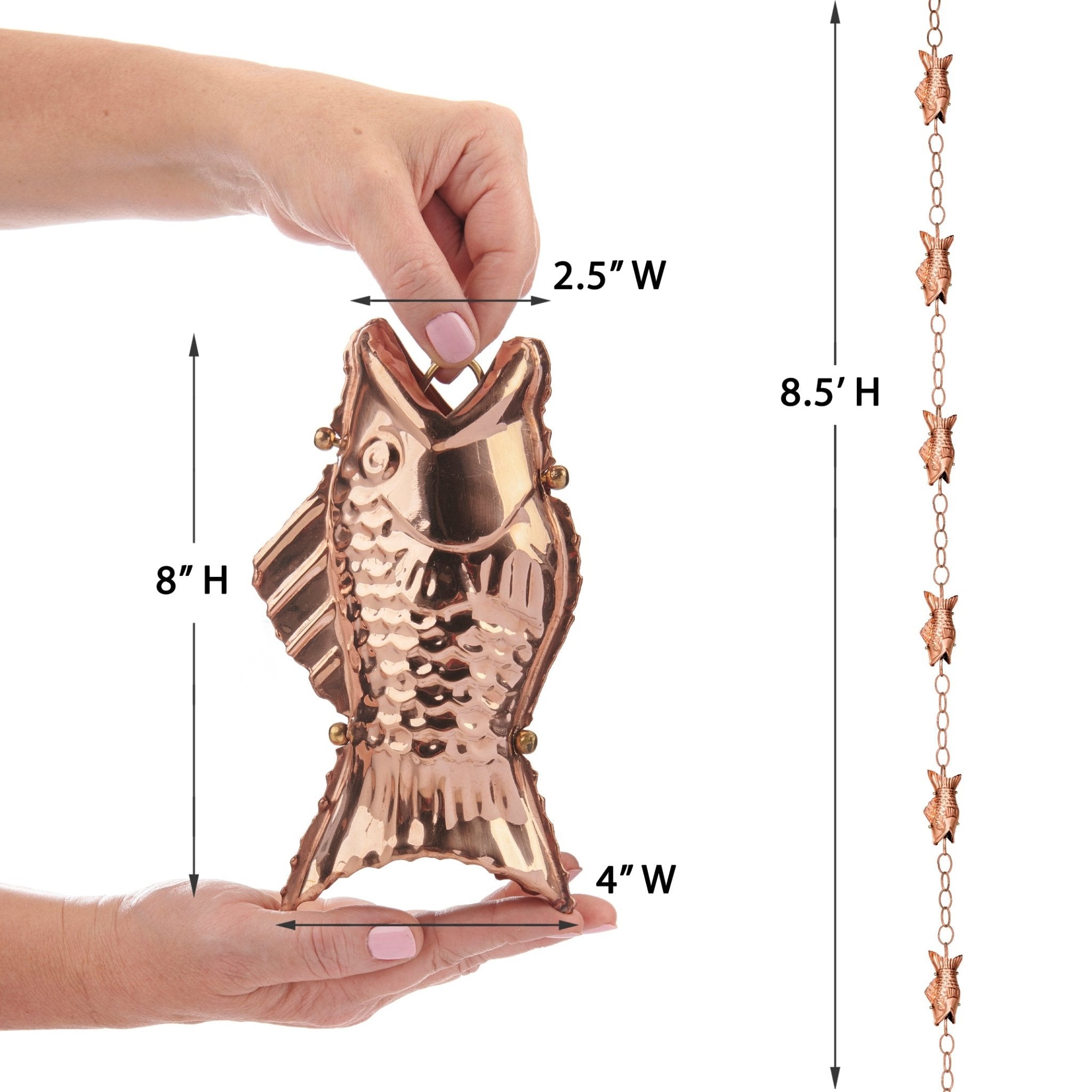 Fish Rain Chain - 8.5 ft., with 4 Large Figures - Evira