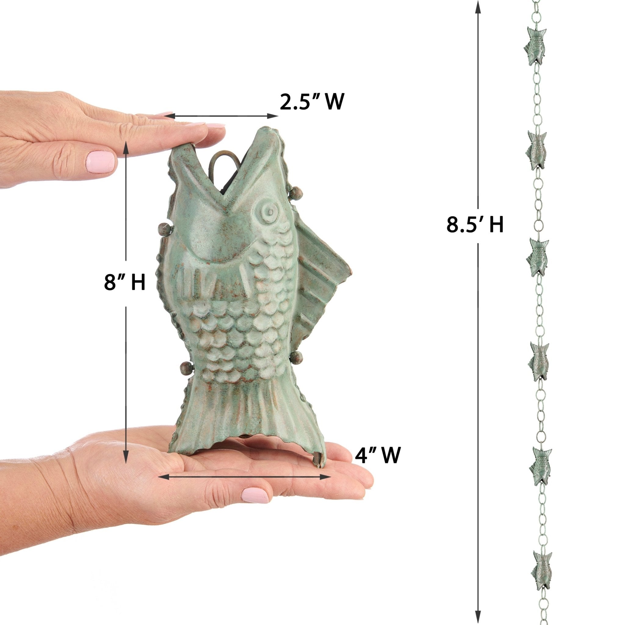 Fish Rain Chain - 8.5 ft., with 4 Large Figures - Evira