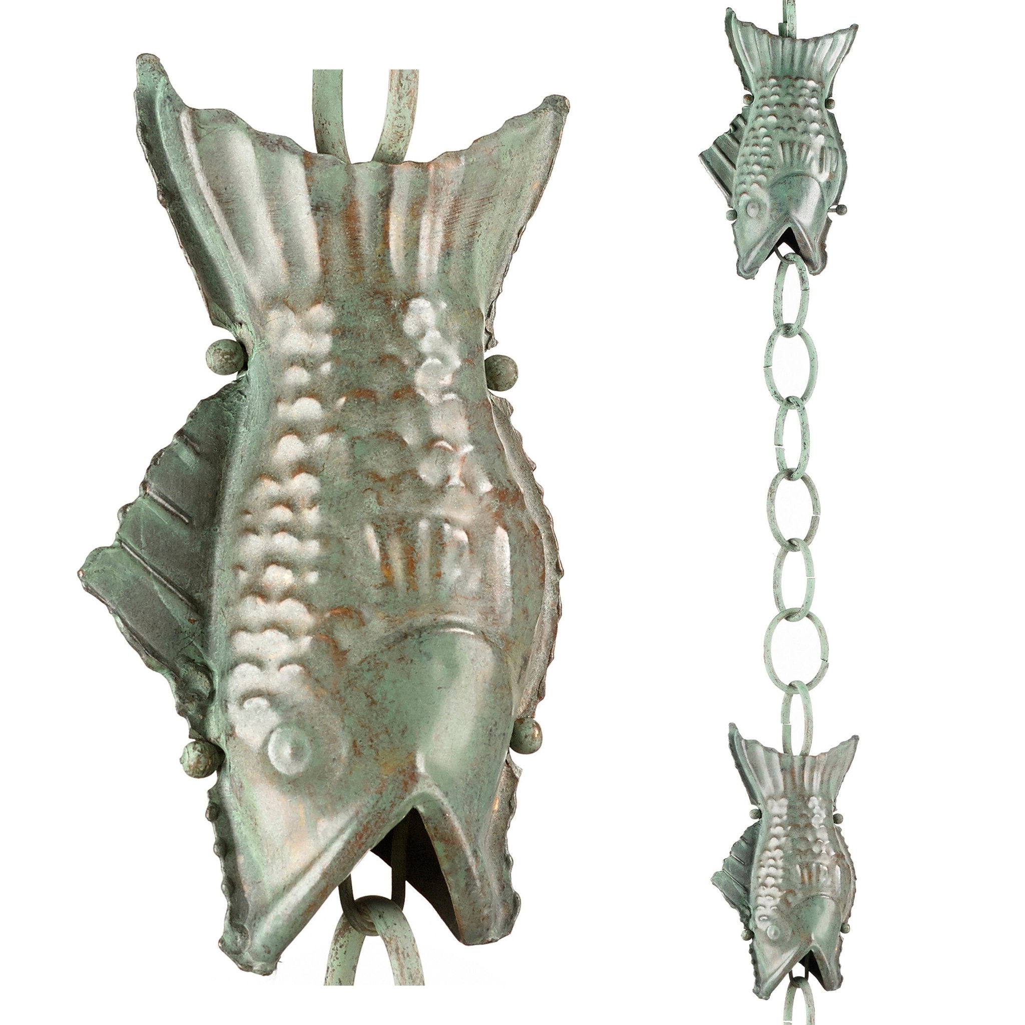 Fish Rain Chain - 8.5 ft., with 4 Large Figures - Evira