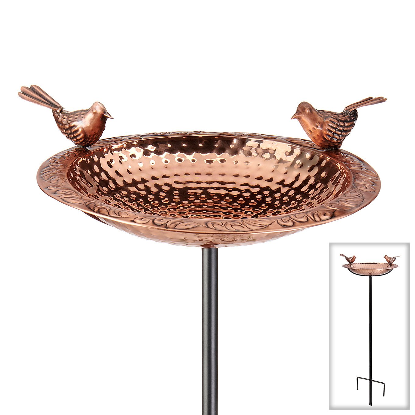 13.5“� Birdbath with Copper Birds and Garden Pole - Evira