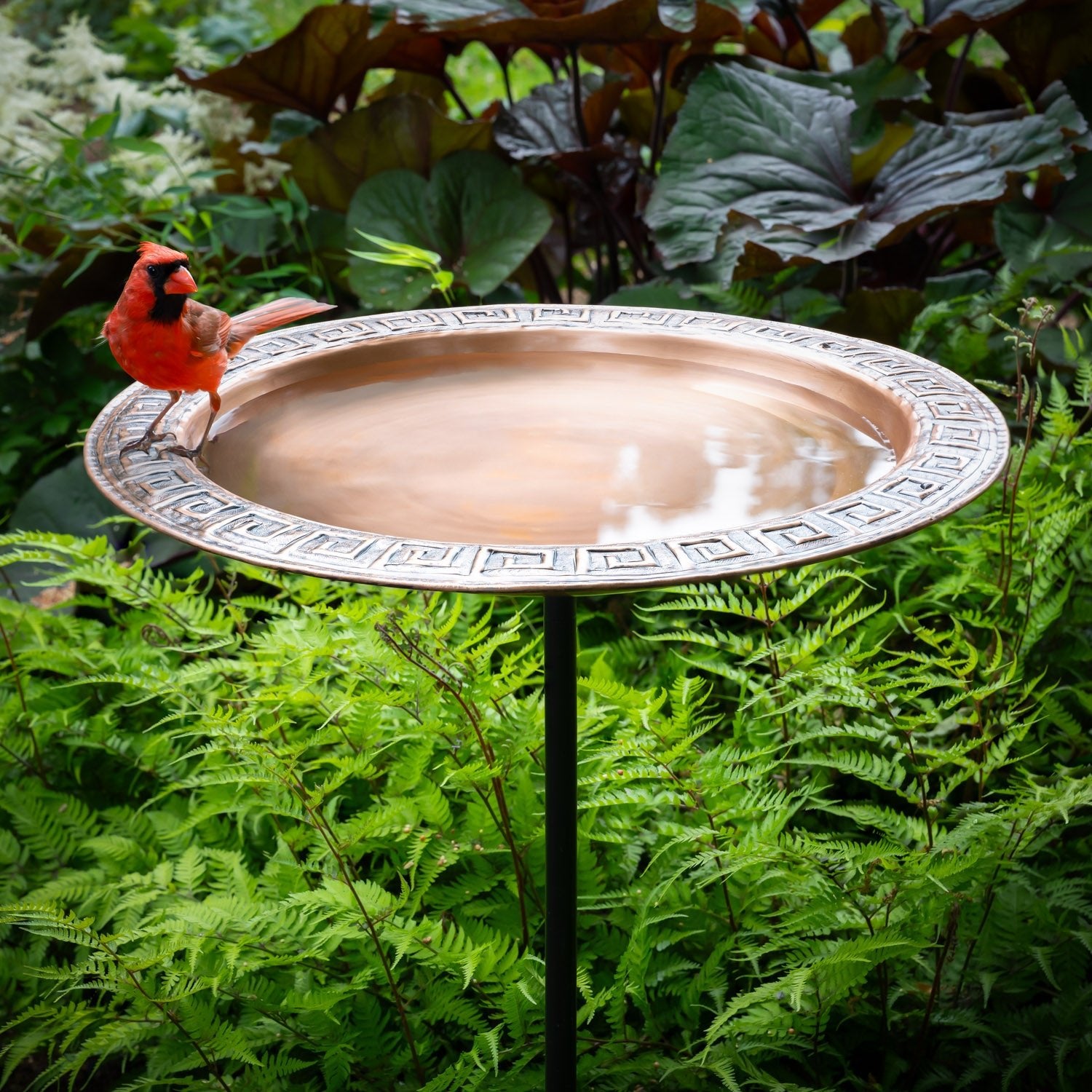 18" Greek-Inspired Copper Birdbath with Garden Pole - Evira