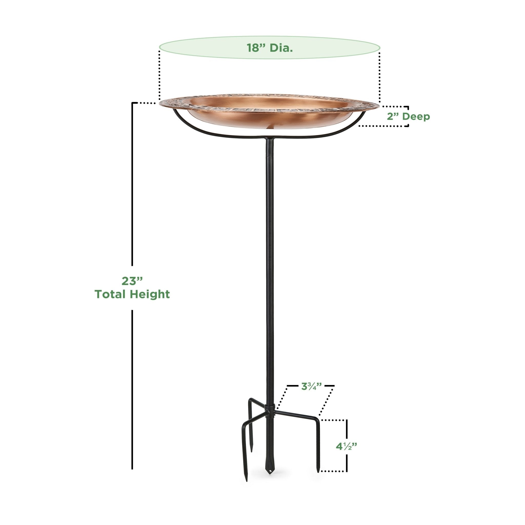 18" Greek-Inspired Copper Birdbath with Garden Pole - Evira